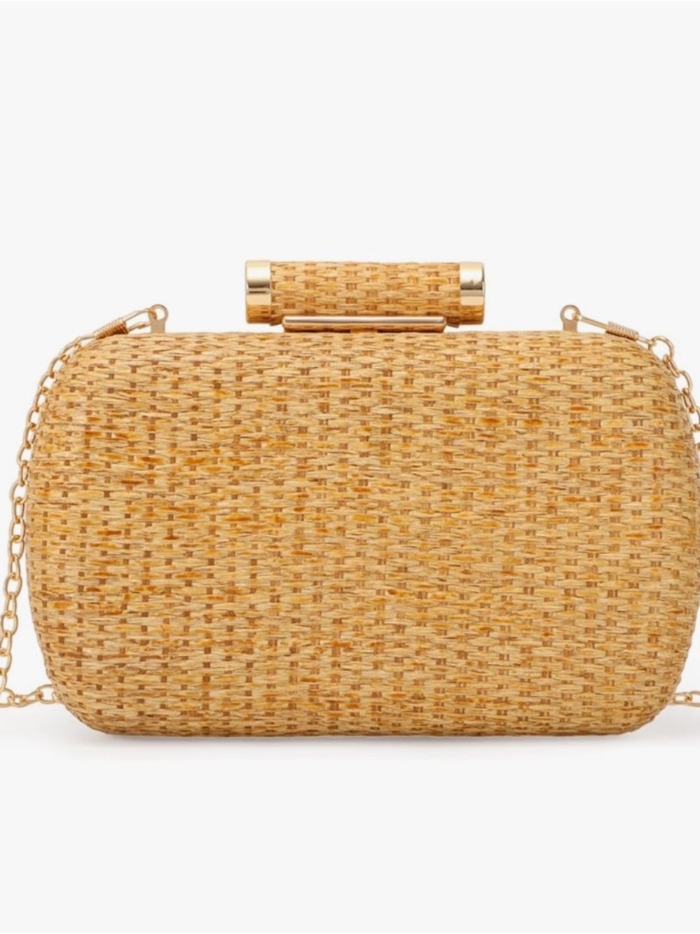 Woven Straw Clutch in Natural Tan Two Chain Options